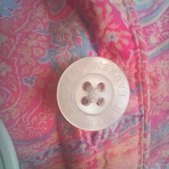 Lauren Ralph Lauren Pink Blue Embroidered Paisley Blouse W ¾ Sleeves Large EUC - Picture 4 of 8